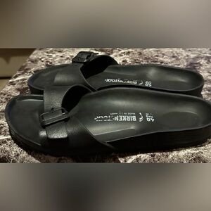 Birkenstock Black Men's Leather Buckle Slide Sandals